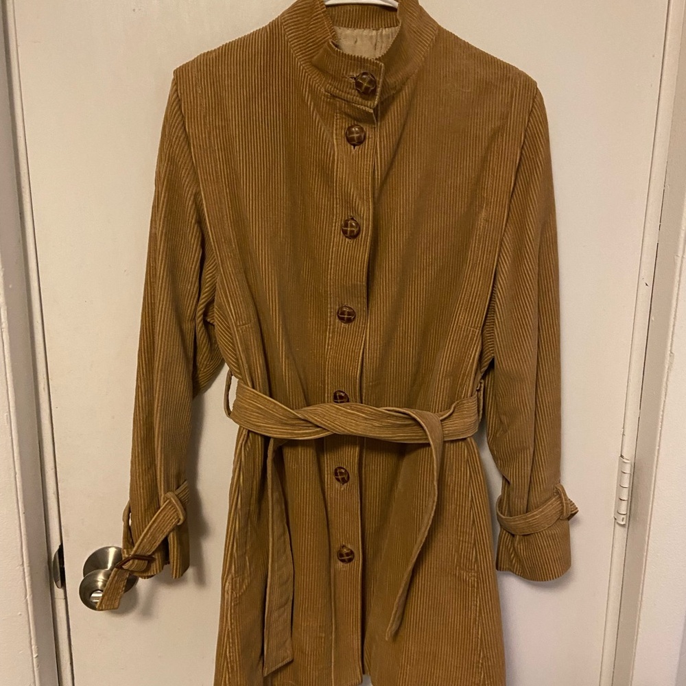 Women's vintage Tan Corduroy Belted Coat
